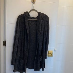 Barefoot Dreams cozy chic lite hooded cardigan. Dark gray